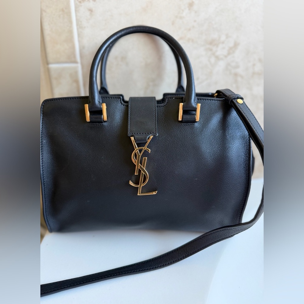 Saint Laurent Black Satchel with Gold Accents